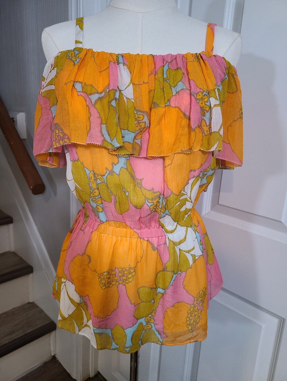 Trina Turk NWT "Playa de Flor" Crinkle Chiffon 70s Colorway Floral Top